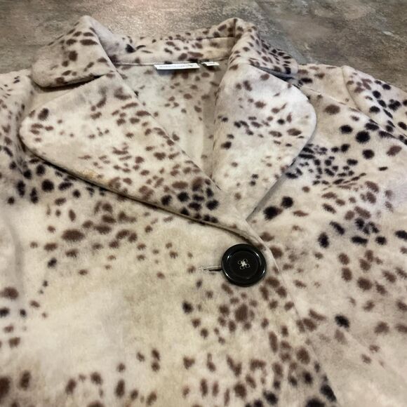 susan graver snow leopard animal print fleece top button sweater cardigan small - Picture 5 of 6
